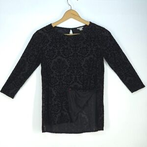 Cato Burnout Velvet Blouse Womens XS Whimsigoth Dark Academia Preppy Long Sleeve